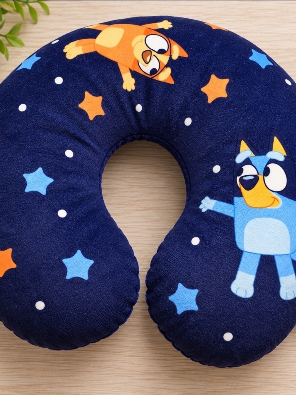 Kids Travel Neck Pillow with Blue Dog Print - Navy